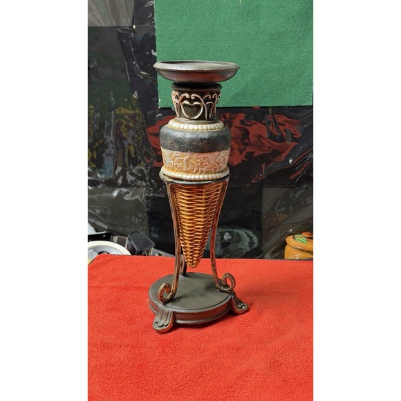 Vintage Decorative Candle Holder Pedestal Resin Metal Look 12.5" - Picture 4 of 6